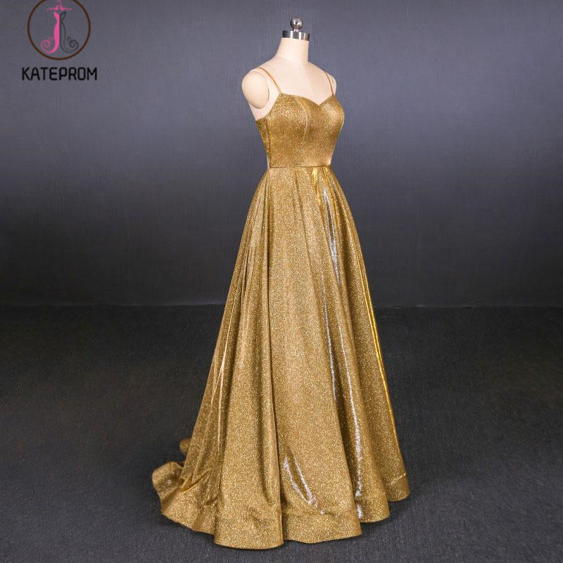 Sparkly Spaghetti Straps Sleeveless Floor Length Prom Dress KPP1091