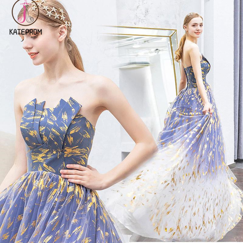 Ombre Puffy Strapless Sparkly Prom Dress, Sexy Long Party Dresses KPP1068