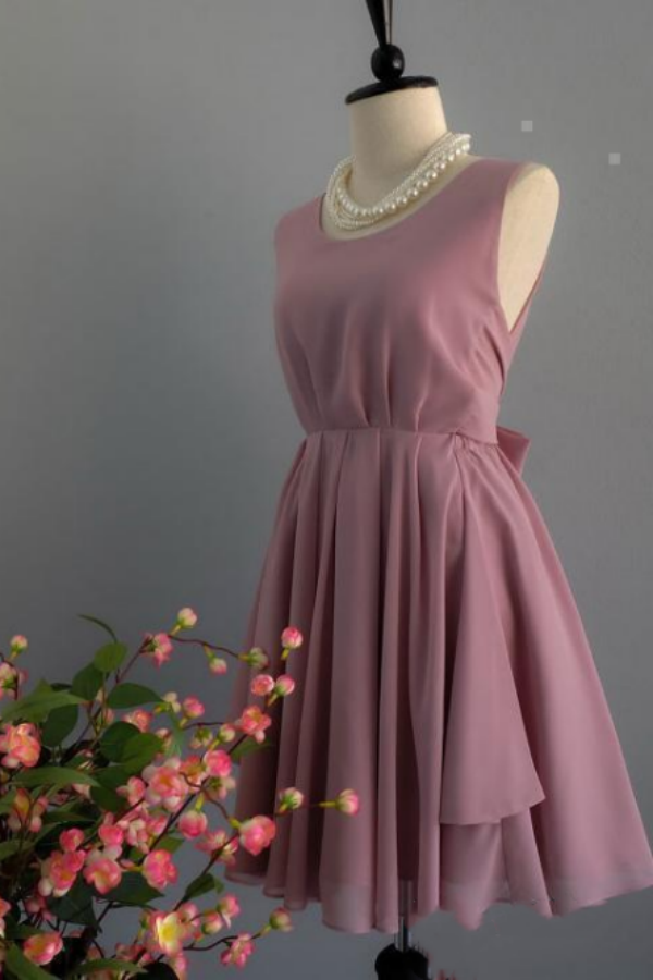 Backless Dusty Rose Homecoming Dresses Chiffon Short Bridesmaid Dress KPH0668