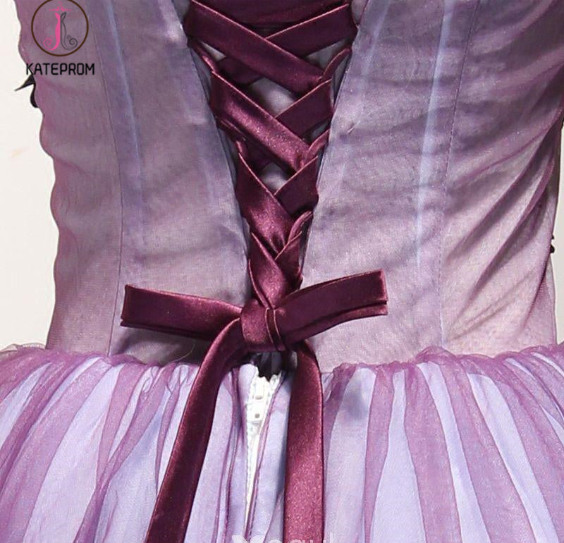 Purple Strapless Sleeveless Appliques Flower Short Formal Dresses with Beads KPH0293