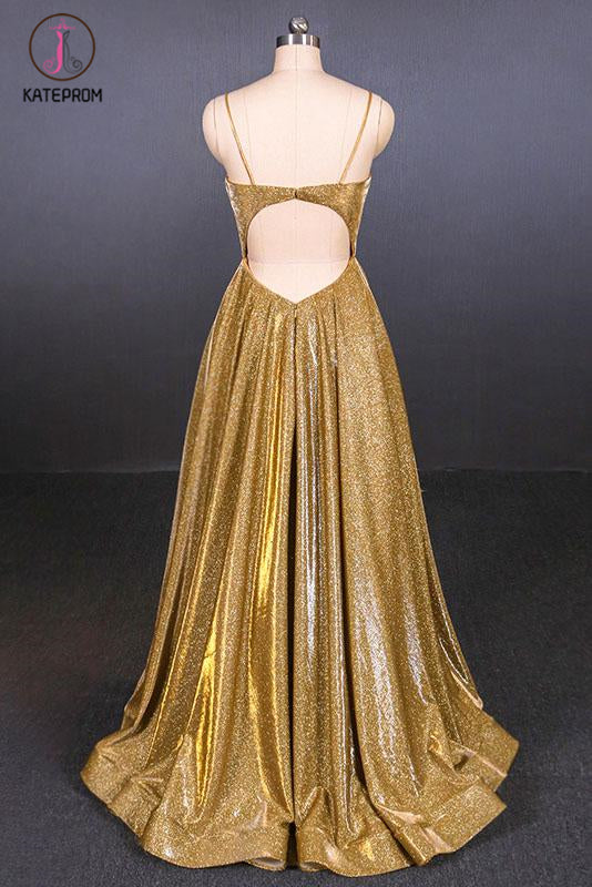 Sparkly Spaghetti Straps Sleeveless Floor Length Prom Dress KPP1091