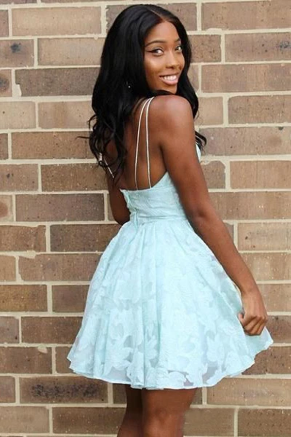 Cute A Line V Neck Lace Light Mint Green Short Homecoming Dress, Sweet 16 Dresses KPH0576