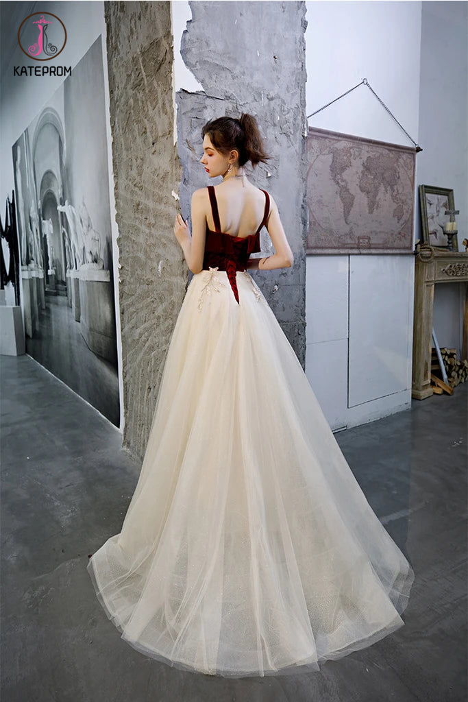 A Line Straps Sleeveless Long Party Dress with Appliques, Charming Long Prom Dresses KPP1298
