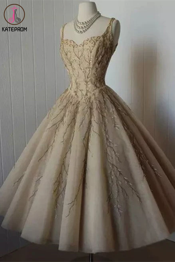 A-line Tea-length Midi Straps Homecoming Dress,Sweetheart Party Gown KPH0538