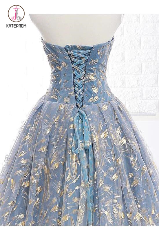 Puffy Gold Lace Quinceanera Dress, Princess Unique Sweet 16 Dresses Prom Dresses KPP0755