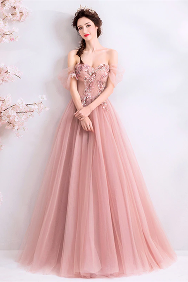 Chic A line Off the shoulder Beautiful Prom Dress Unique Long Formal Gowns KPP1566