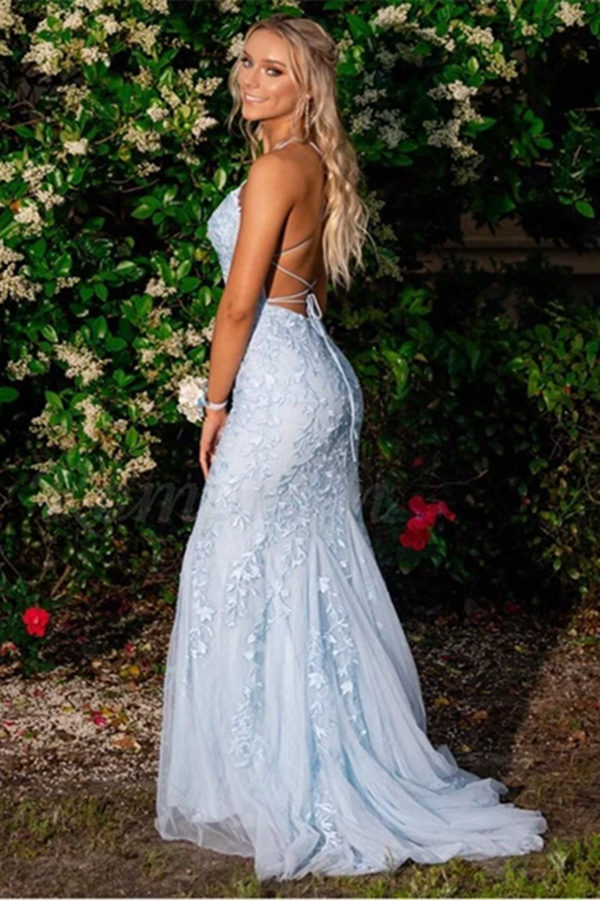 Blue Lace Prom Dresses Long, Evening Dress, Dance Dress, Graduation School Party Gown KPP1413