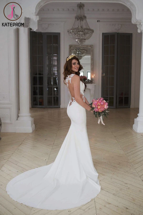 Lace Stunning Mermaid Sleeveless Wedding Dress Zipper Button KPW0594