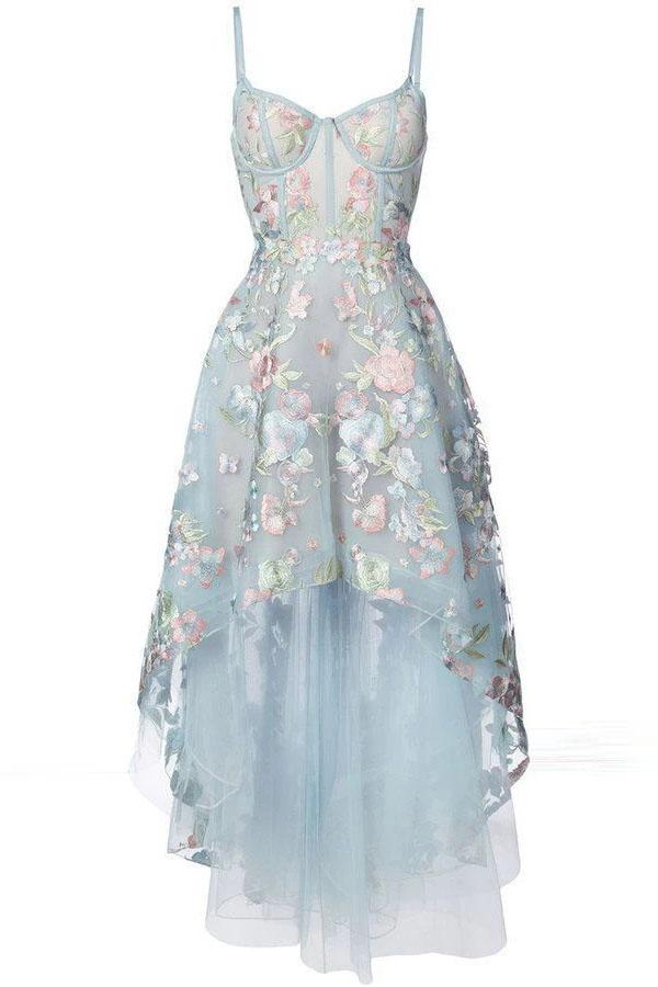 Spaghetti Straps Sweetheart Asymmetrical Prom Dress, High Low Homecoming Dresses KPH0569