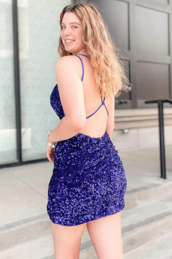 V Neck Short Royal Blue Prom Dresses, Formal Homecoming Dresses KPH0659