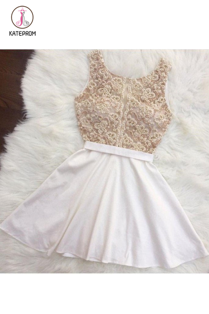 A Line Sleeveless Beading Mini Homecoming Dress, Short Beaded Prom Dress KPH0318