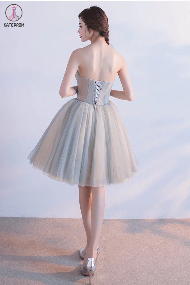 Cute Sweetheart Homecoming Dress with Flowers, Short Strapless Prom Dresses KPH0507