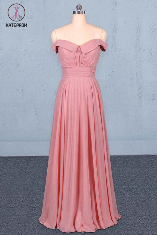 Strapless Floor Length Chiffon Pink Prom Dress, Simple A Line Bridesmaid Dress KPP1098