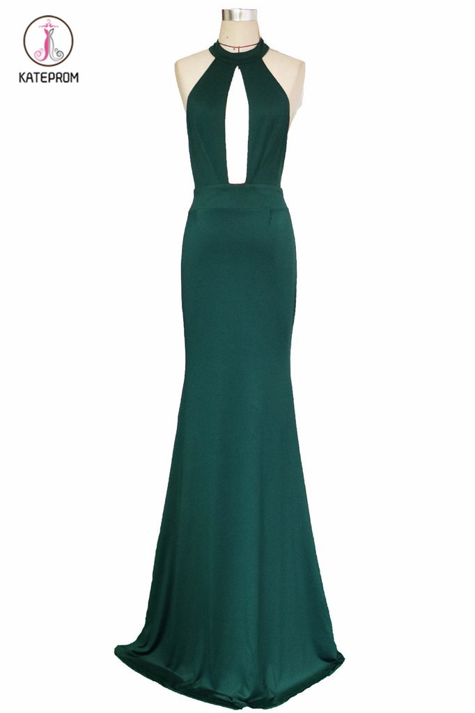 Sexy Halter Mermaid Prom Dress Jade Backless Long Evening Dress KPP0669