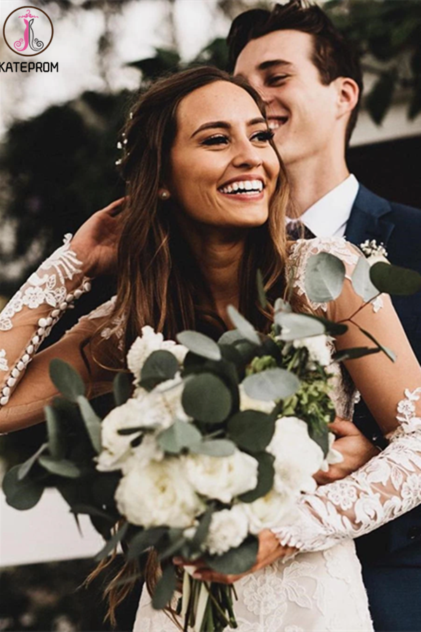 Elegant Mermaid Wedding Dresses Long Sleeves Lace Bridal Gowns KPW0630