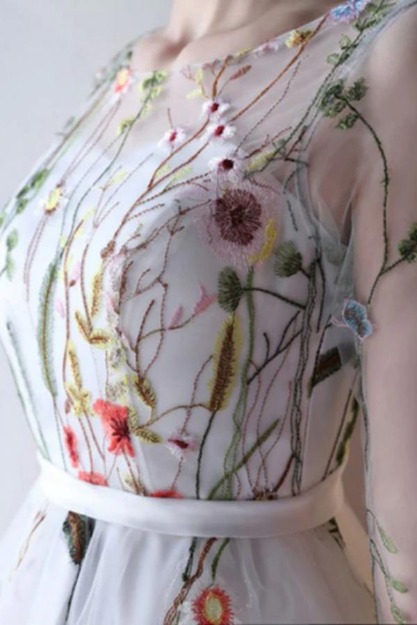 New Arrival Scoop Short Prom Dress With Floral Short Sleeve Homecoming Dress Prom Dresses KPH0666