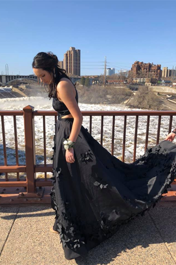 Beautiful Black Satin Prom Dresses Modest A Line Party Gowns KPP1461