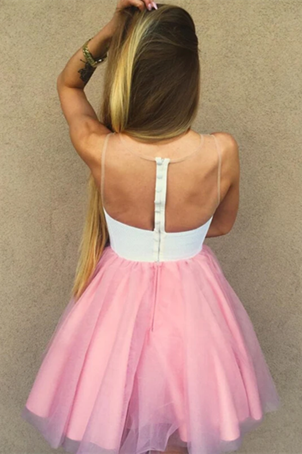 White Bodice Blush Pink Short Tulle Homecoming Dress, Party Dress KPH0577