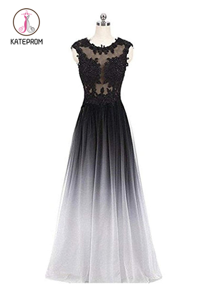 Gradient Sleeveless Ombre Prom Dresses, A Line Gradient Lace Appliques Party Dress KPP0875