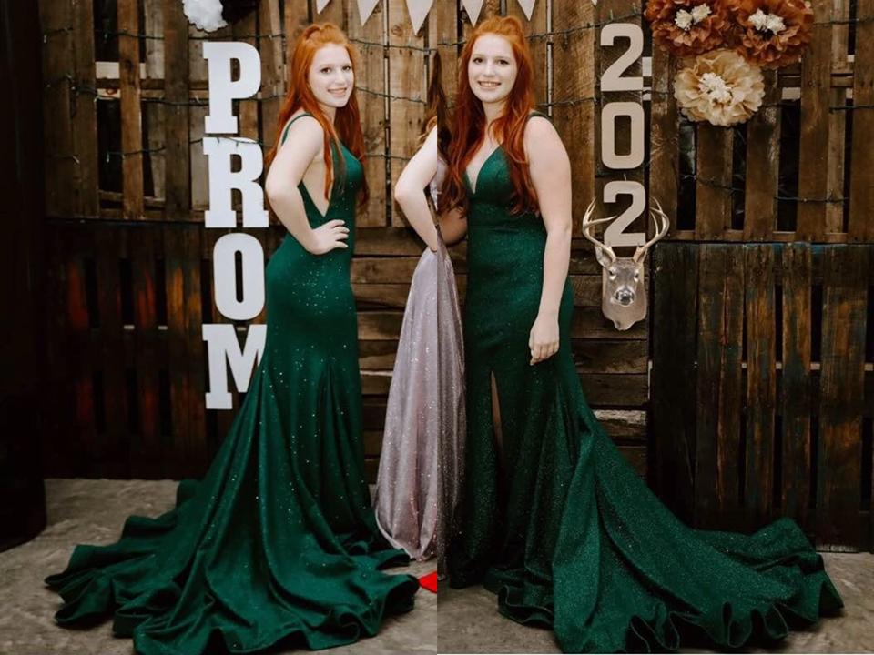 Mermaid Front Split Green Sequin Shiny Long Prom Dresses KPP1423