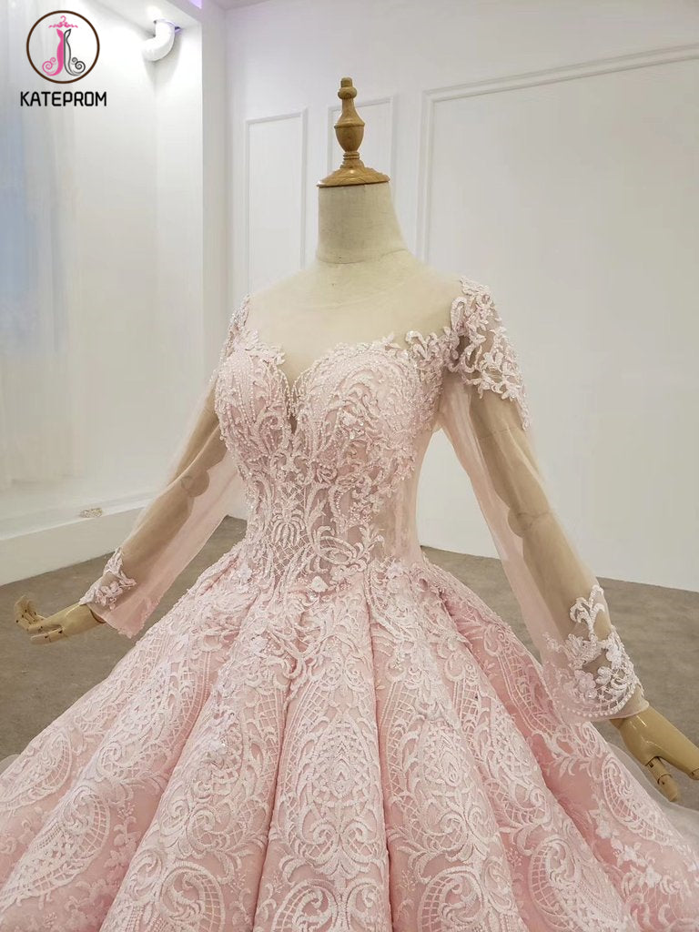 Ball Gown Long Sleeves Lace Prom Dress, Gorgeous Wedding Dress, Quinceanera Dress KPP1285