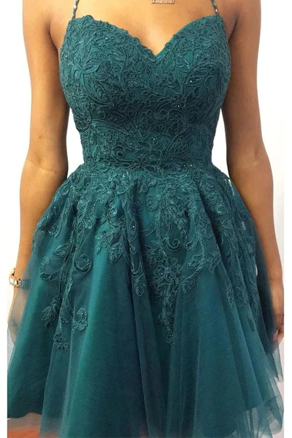 Halter Neck Short Emerald Green Lace Prom Dresses Homecoming Dresses KPH0627