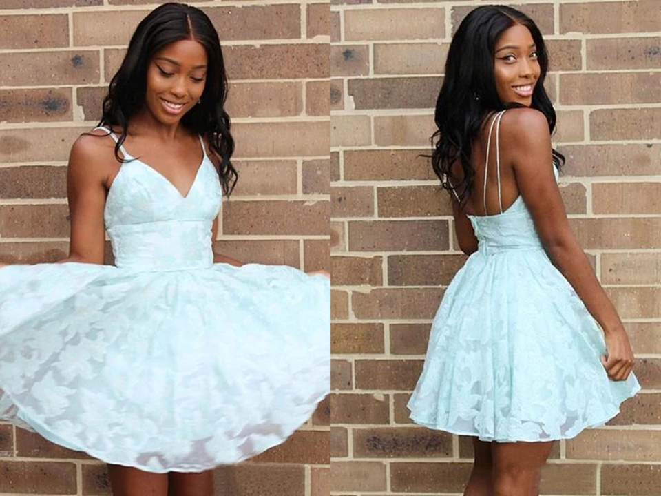Cute A Line V Neck Lace Light Mint Green Short Homecoming Dress, Sweet 16 Dresses KPH0576