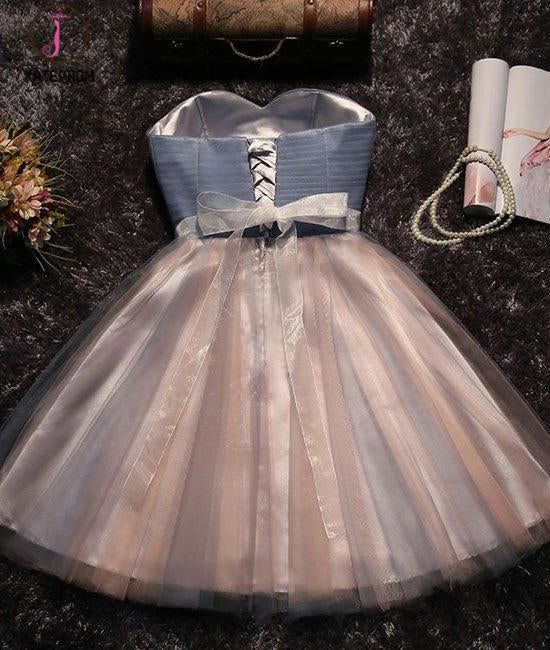 A-line Strapless Short Tulle Sash Homecoming Cocktail Party Dresses for Teens KPH0279