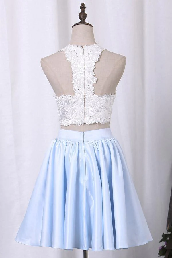 Two Piece Scoop Homecoming Dresses A Line Satin With Applique KPH0697