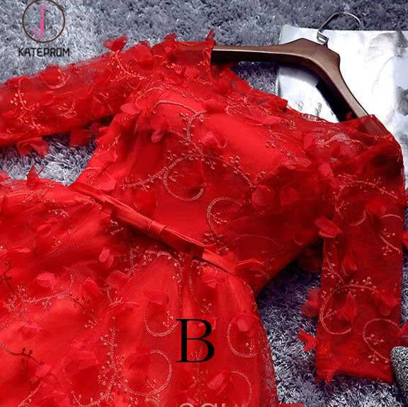 Princess Half Sleeves Short Homecoming Dress with Flowers,Unique Short Cocktail Dress KPH0292