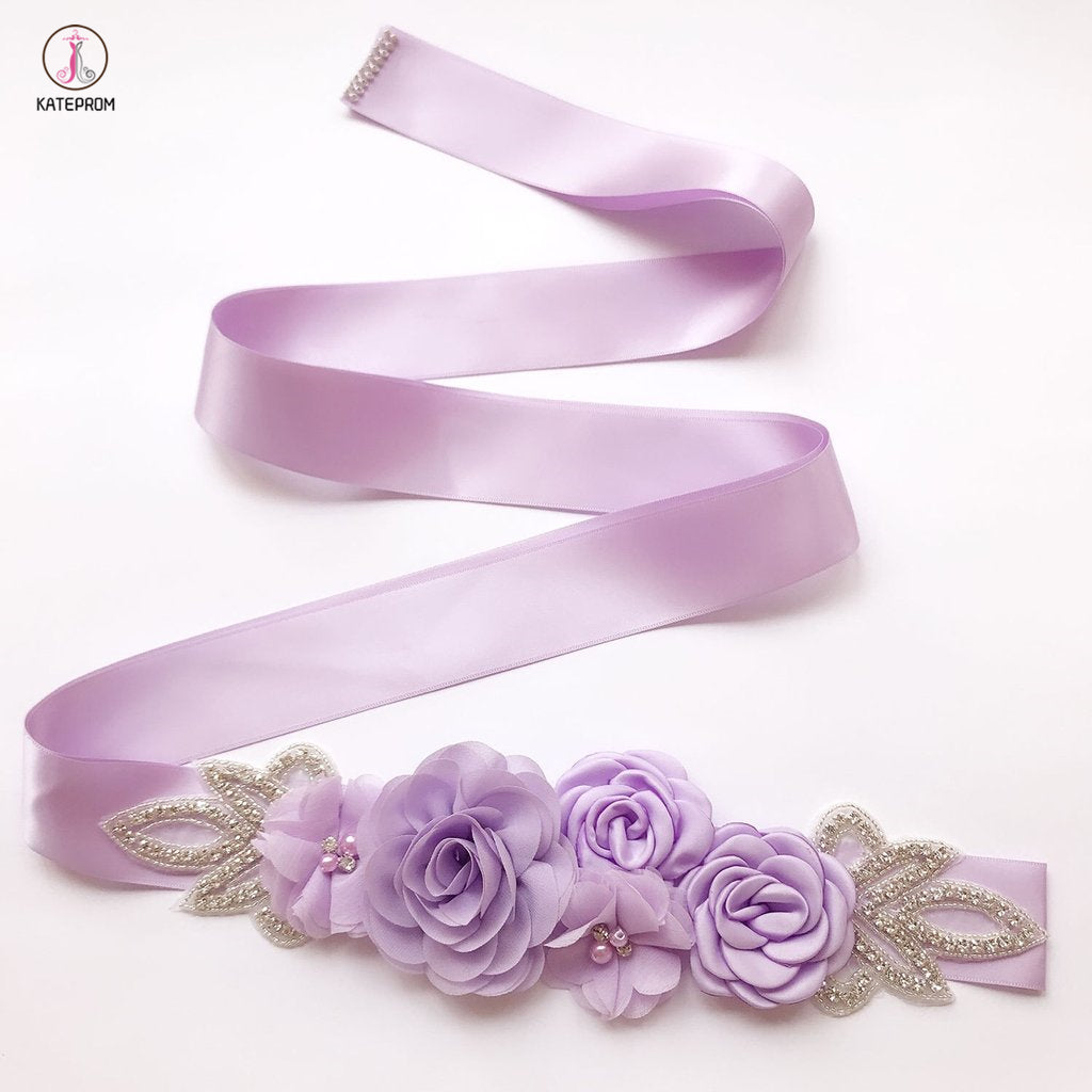 Rose Flower Rhinestone Pearls Wedding Sash KPS0003