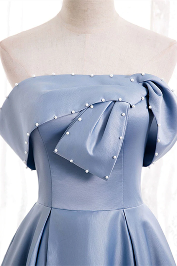 Chic A line Off the shoulder Beaded Floor Length Prom Dress Satin Evening Dress KPP1510