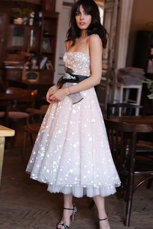 Sparkly Spaghetti Strap Tulle Star Homecoming Dress KPH0656
