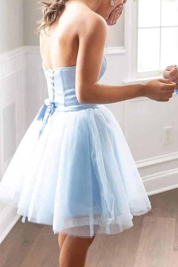 Light Blue Strapless A Line Lace up Short Homecoming Dress KPH0607