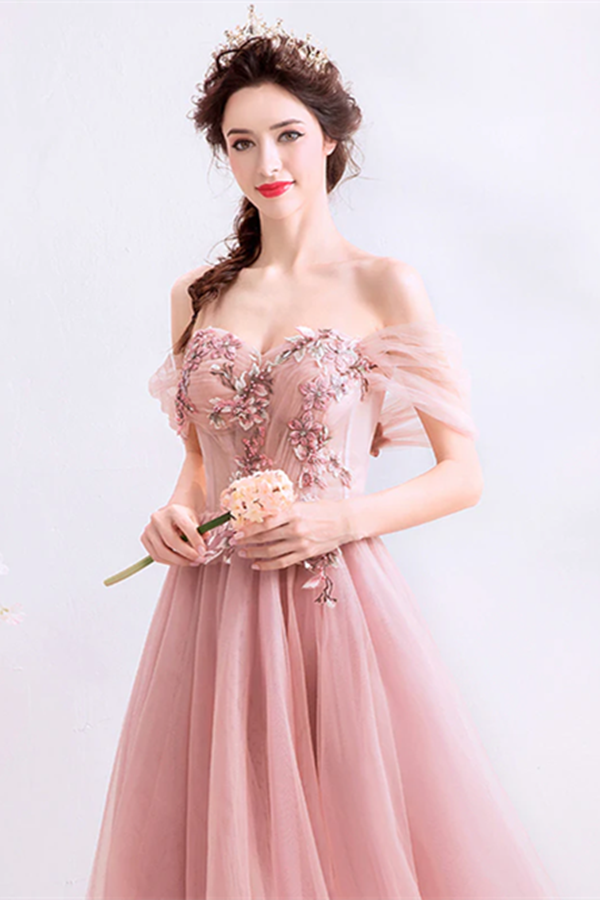 Chic A line Off the shoulder Beautiful Prom Dress Unique Long Formal Gowns KPP1566