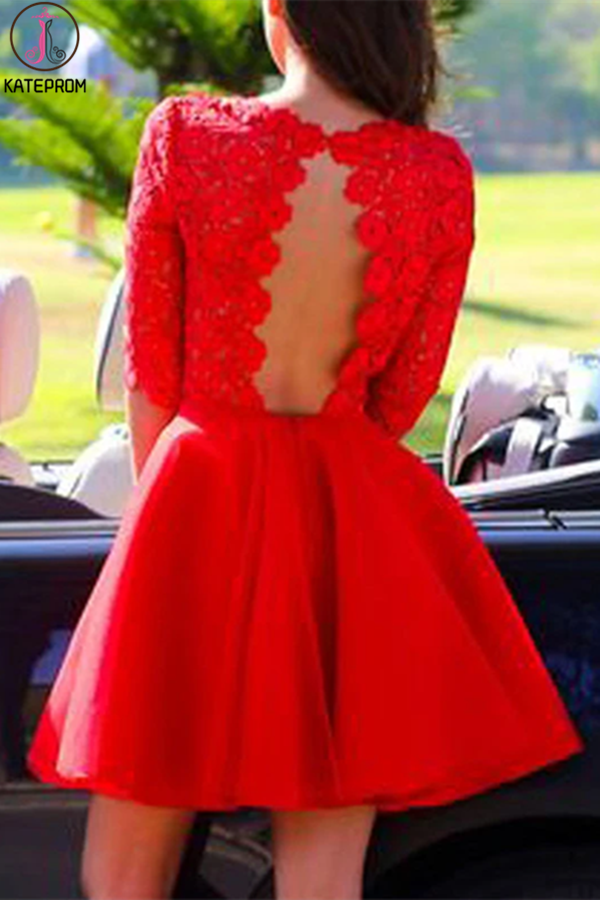 Red A-line Bateau Short Mini Chiffon Homecoming Dress, Short Prom Dresses KPH0545