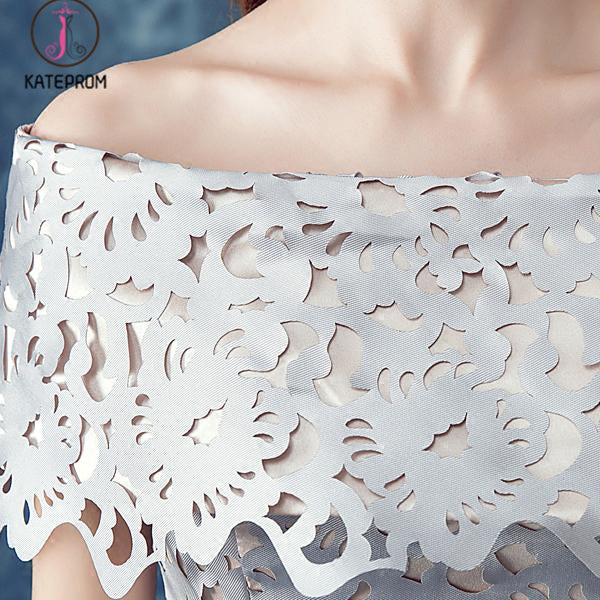 A Line Off the Shoulder Silver Gray Homecoming Dress, Short Off Shoulder Prom Gown KPH0360