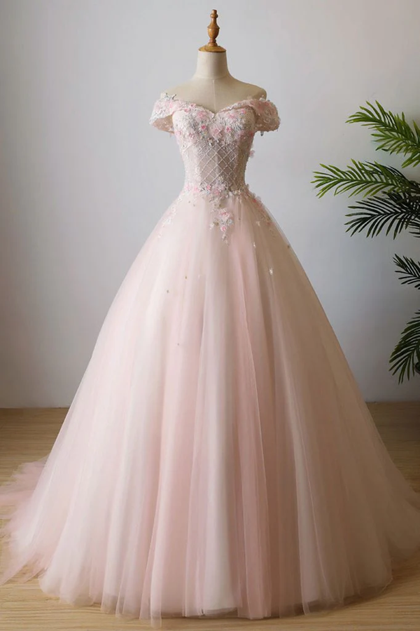 Ball Gown Long Prom Dress Applique Formal Evening Dress KPP1626