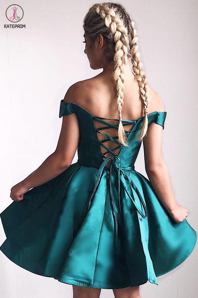 Simple Off the Shoulder Short Red Homecoming Dress with Lace Up Back KPH0493