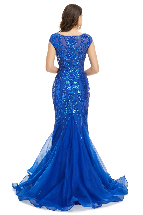 Blue Scoop Sequins Long Prom Formal Dress KPP1649