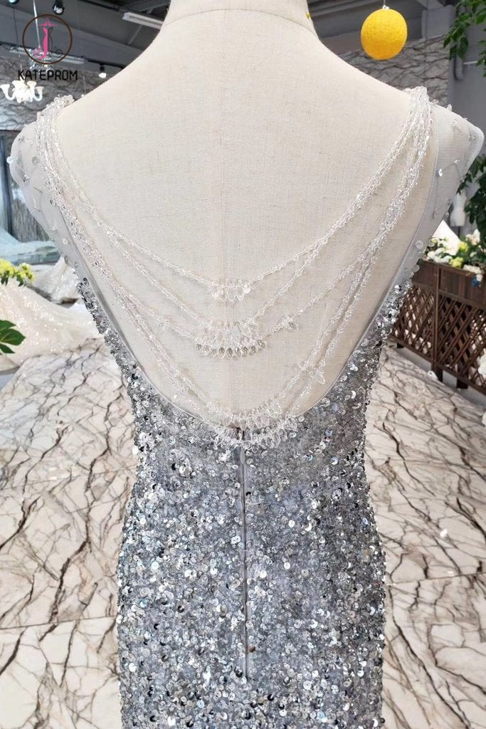 Gorgeous Mermaid Tulle Prom Dress with Sequins, Sparkly Sleeveless Evening Dresses KPP0858