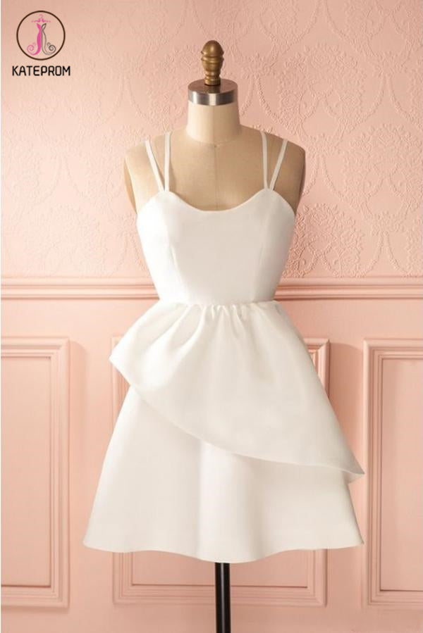 Simple Ivory Spaghetti Strap Satin Short Prom Dress, Cute Mini Homecoming Dresses KPH0409