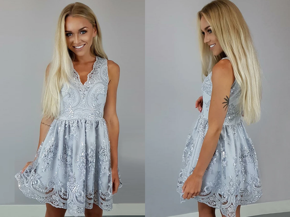 Septing - septing V Neck Sleeveless Homecoming Dresses,Lace Up Appliques Short Prom Dress KPH0587