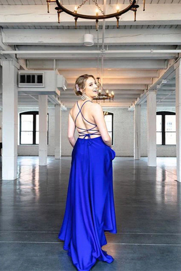 Chic A Line Spaghetti Straps V Neck Prom Dresses Evening Dresses KPP1467