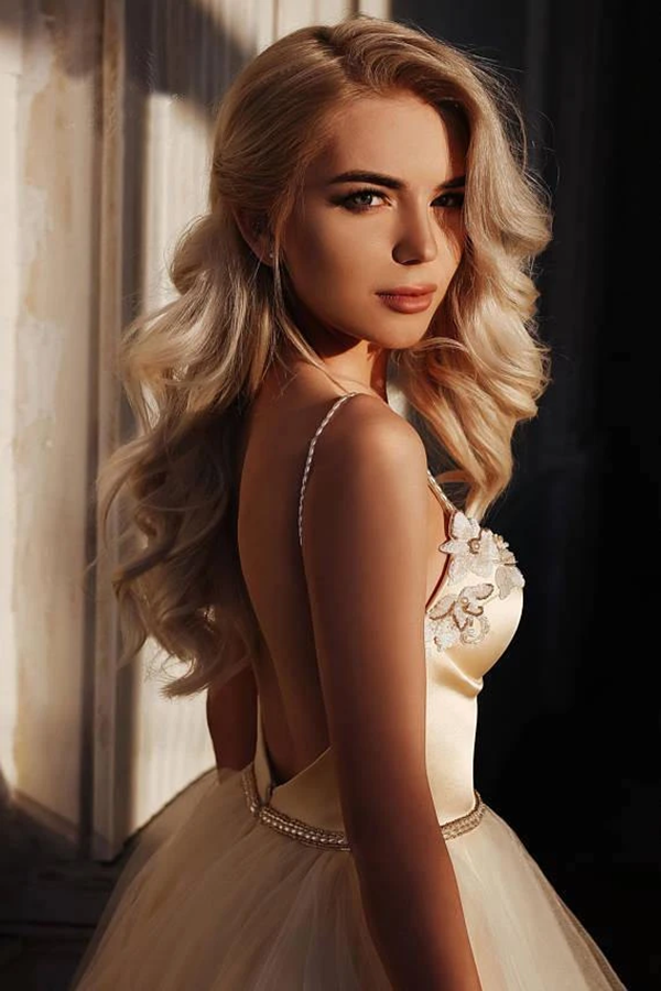 A Line Straps Floor Length Beading Wedding Dress Long Bridal Gown KPW0650