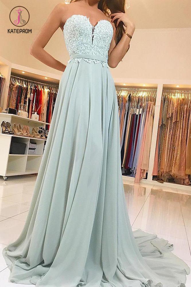 Elegant Sweetheart Lace and Chiffon Backless Prom Dress, Sweep Train Evening Dress KPP0647