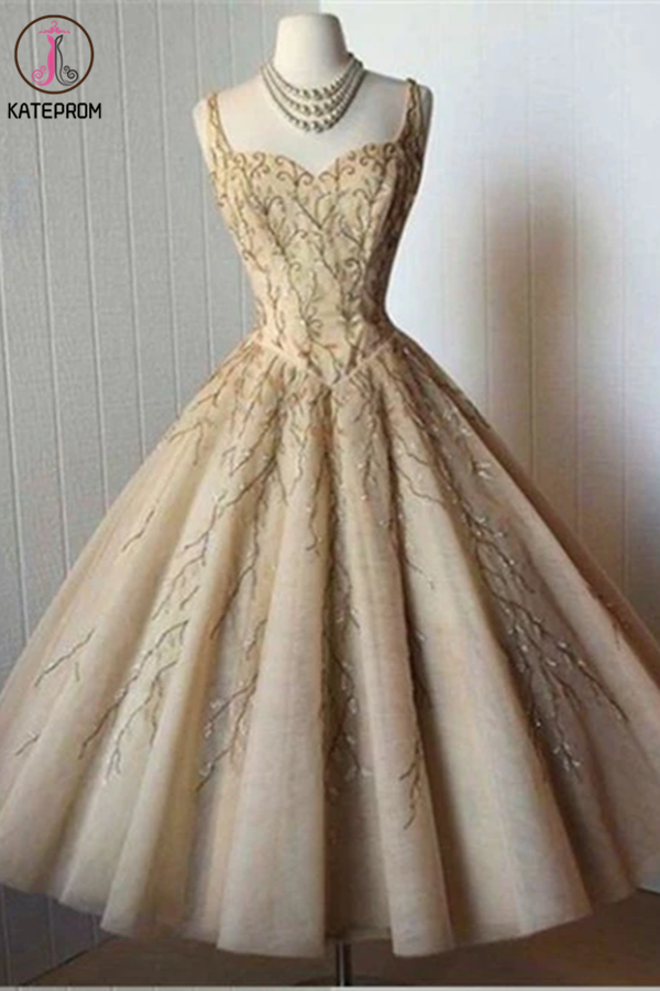 A-line Tea-length Midi Straps Homecoming Dress,Sweetheart Party Gown KPH0538