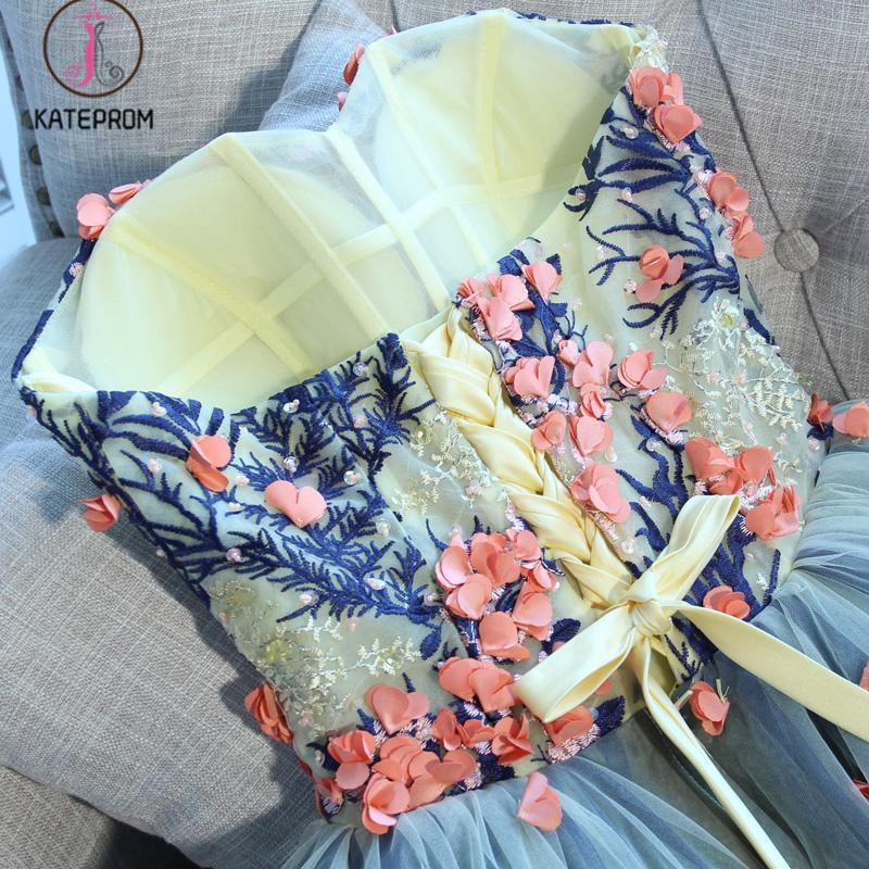 Unique Sweetheart Tulle Mini Homecoming Dress with Flowers,A Line Short Prom Gown KPH0349