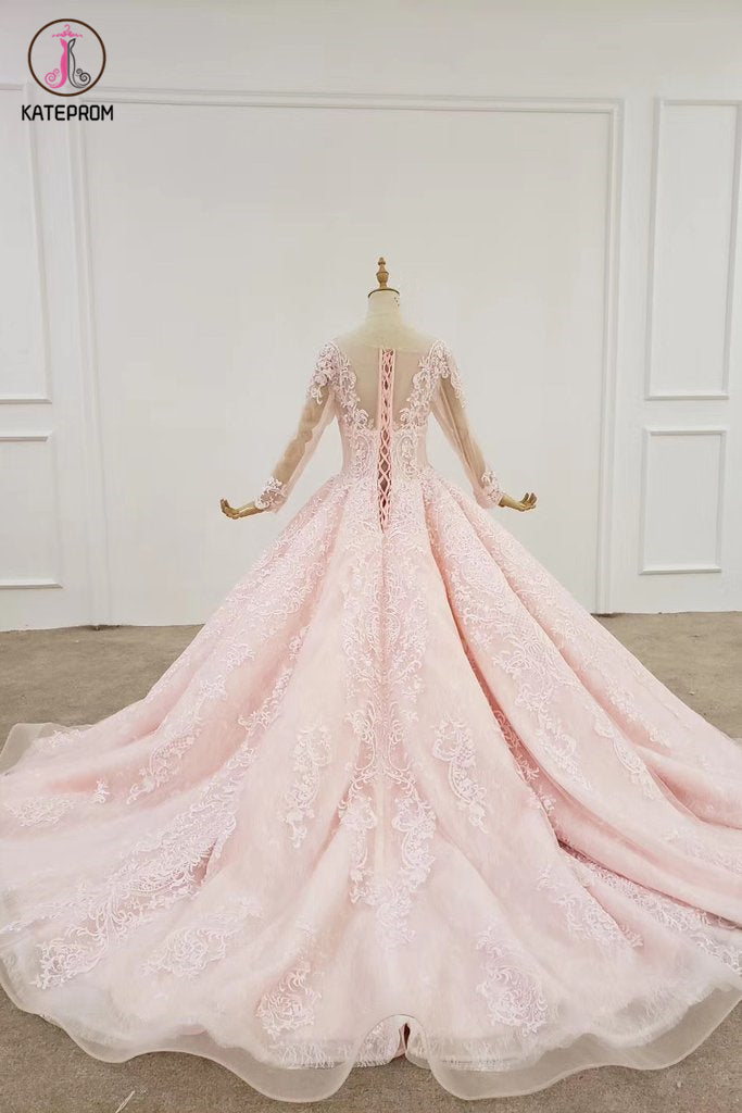 Ball Gown Long Sleeves Lace Prom Dress, Gorgeous Wedding Dress, Quinceanera Dress KPP1285