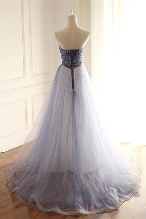 Shimmering Tulle Strapless Neckline A Line Evening Dresses With Beading KPP1528